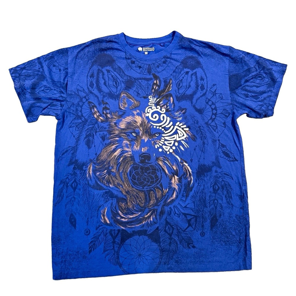Buffalo Outdoors AOP Wolf T Shirt Sz M Blue All Over Print Dreamcatcher Graphic